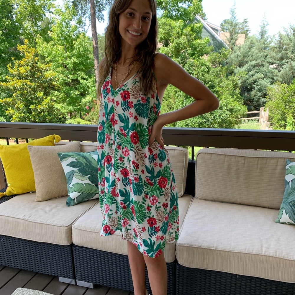 Tropical Sleeveless Dress with Beautiful Back